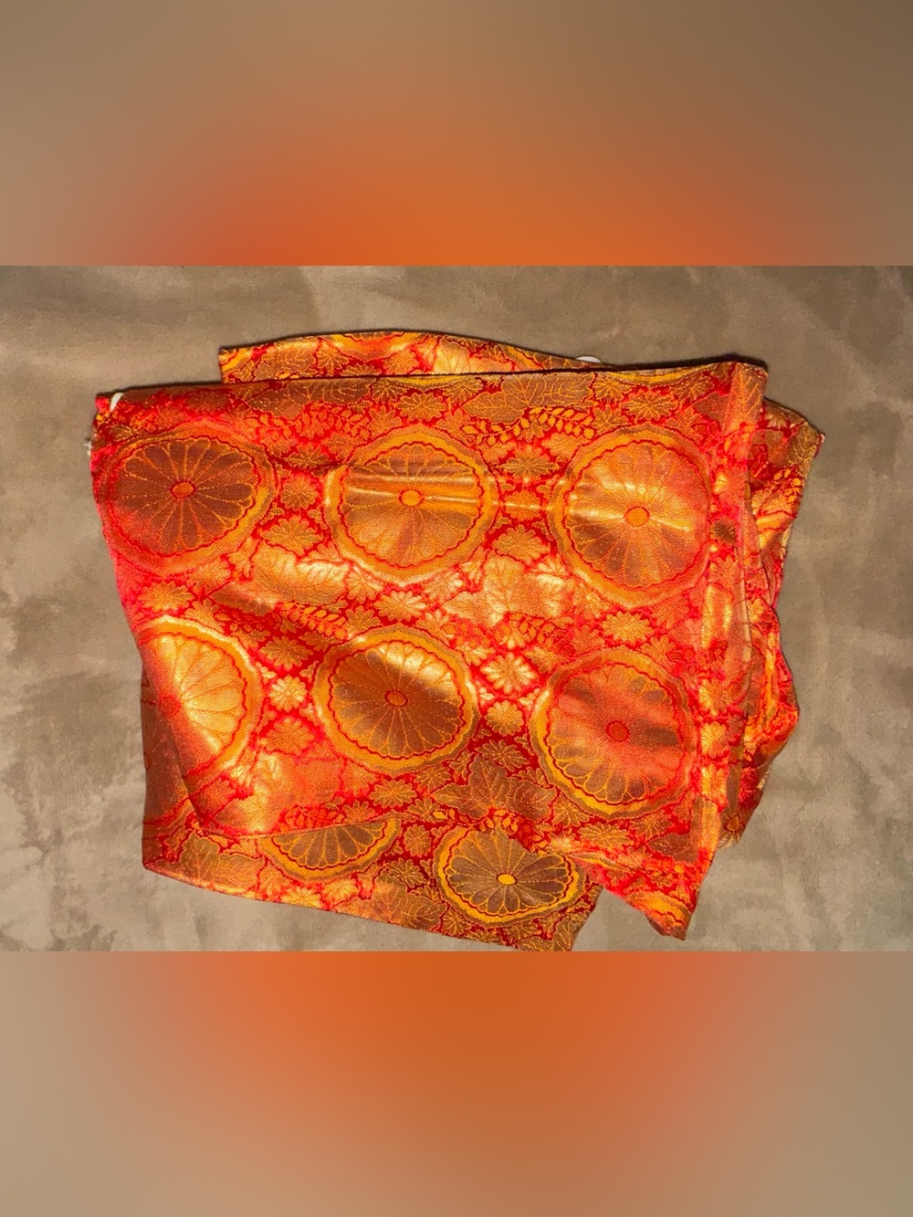 Vintage Japanese Silk Brocade Kimono Robe Large Metallic Orange & Gold Pattern - Picture 13 of 15